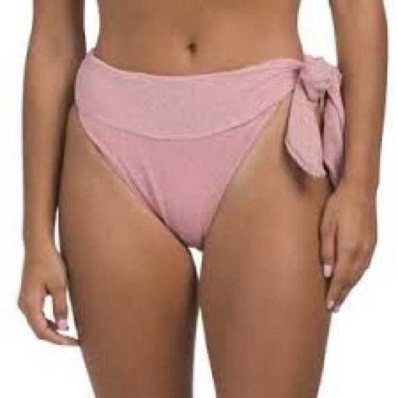 RAMY BROOK Nora pink silver sparkle high cut bikini swim bottom side tie sash